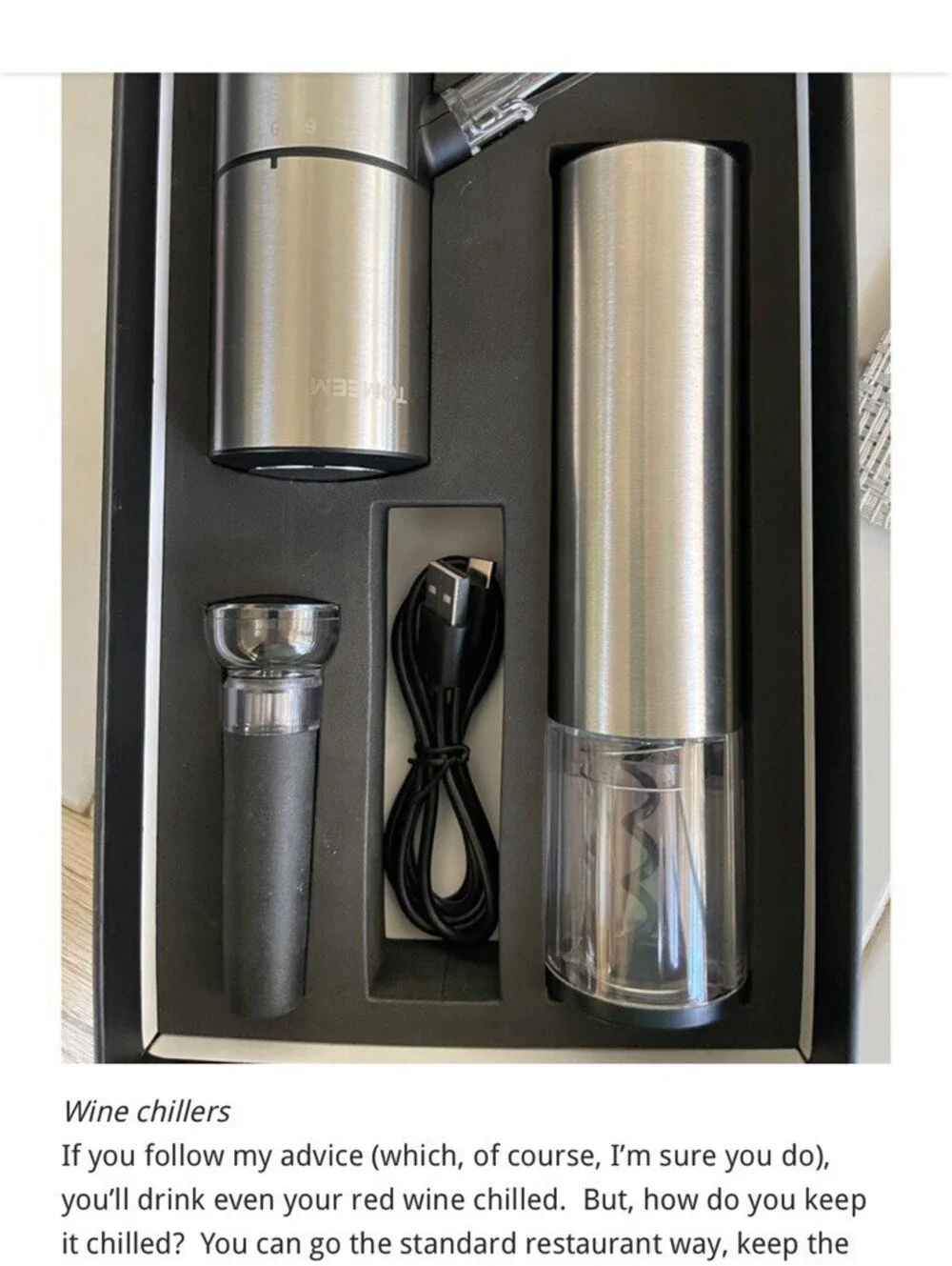 Rechargeable Electric Wine Gift Set - Aerator, Vacuum Stoppers, Foil Cutter a...